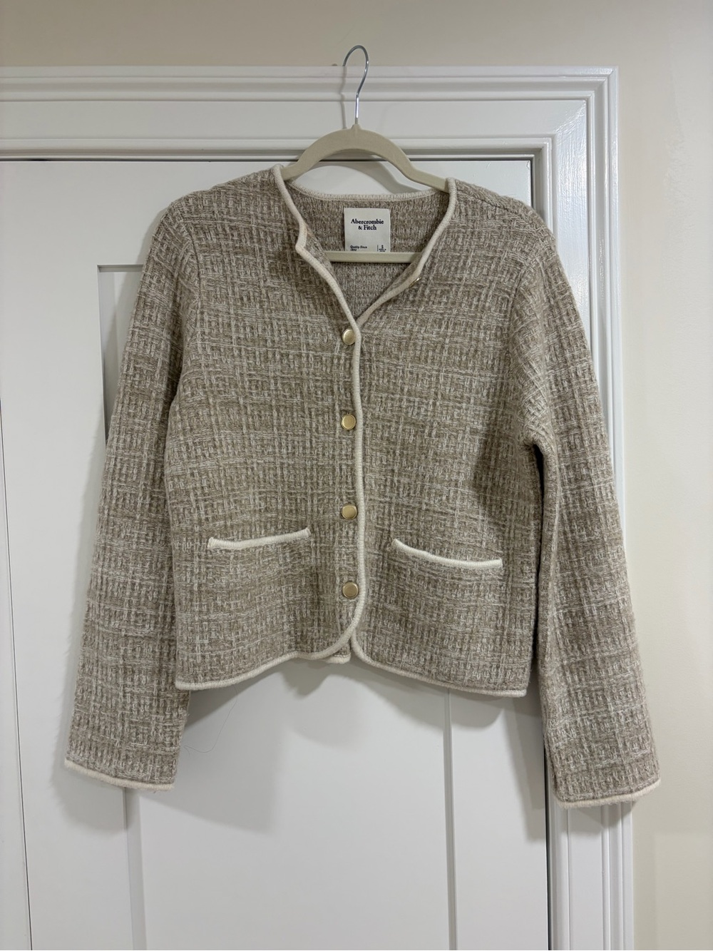 Abercrombie & Fitch Beige Cream Bouclé Cardigan Jacket
